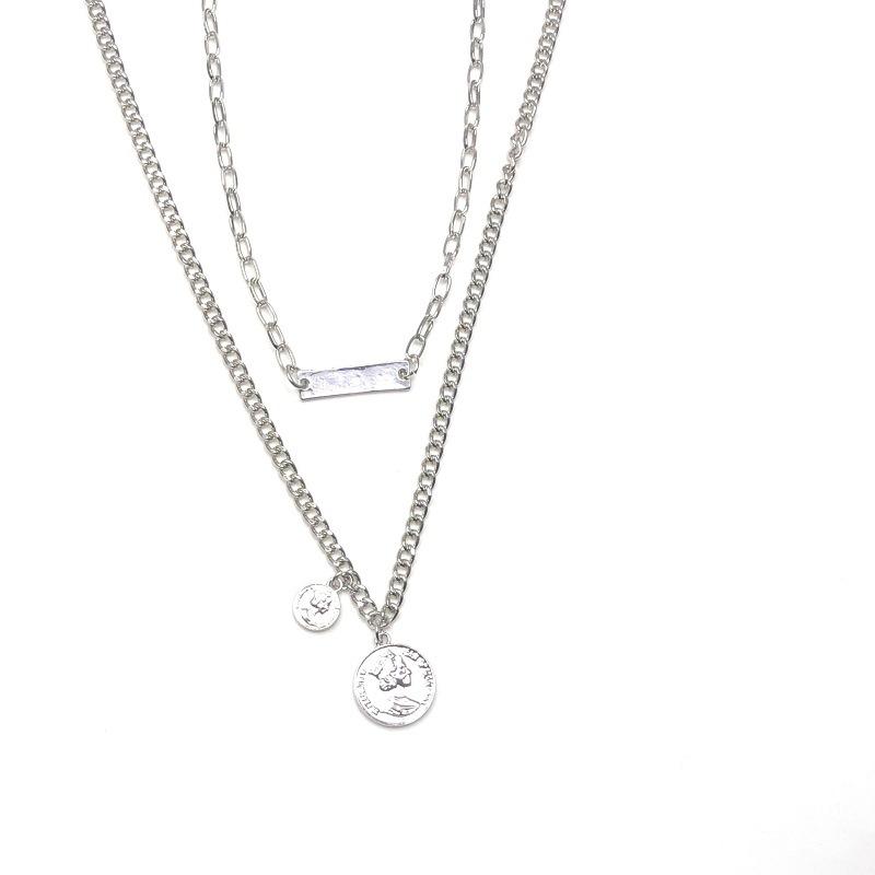Portrait double-layer necklace indifferent double-layer geometric alloy necklace female ins hip-hop niche clavicle chain female