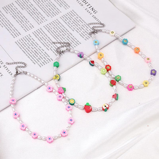 Fashion trend net red imitation pearl soft pottery flower clavicle chain ins a variety of fruit necklace