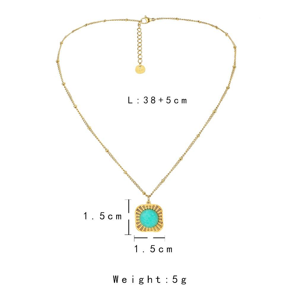 Stainless steel color-preserving turquoise compass square pendant personality niche geometric titanium steel necklace women