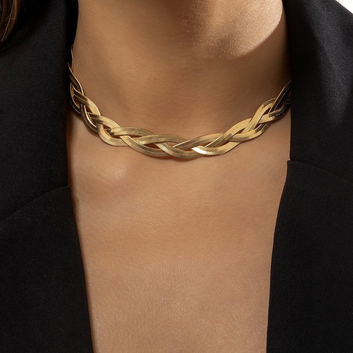 Jewelry Punk Mixed Color Snake Bone Chain Woven Necklace Trend Metal Texture Geometric Necklace