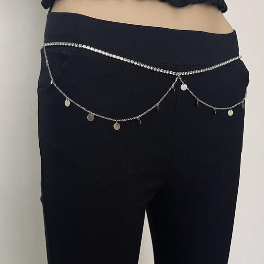 Sexy popular metal sequin waist chain female hip-hop simple ins tassel diamond claw chain body chain