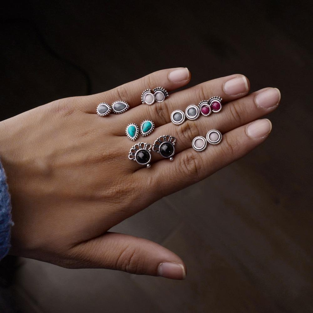 Fashion Retro Resin Alloy Small Stud Earrings Water Drop Oval Geometric Multi-Piece Set Earring Accessories