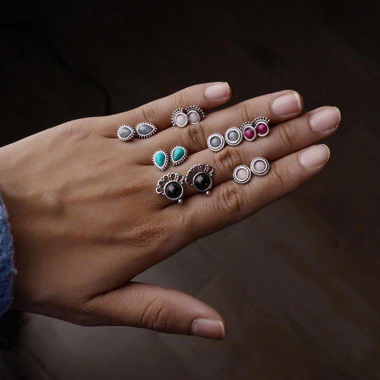 Fashion Retro Resin Alloy Small Stud Earrings Water Drop Oval Geometric Multi-Piece Set Earring Accessories