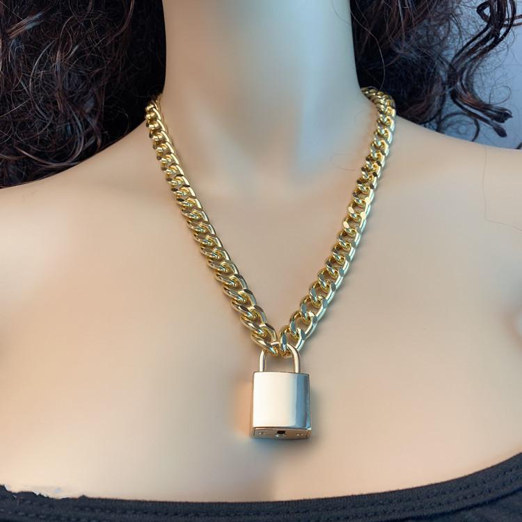 Punk Aluminum Chain Lock Pendant Accessories Rock Hip Hop Lock Necklace Bonus Key Long Necklace