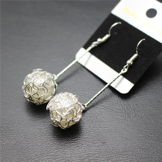 Antique Gold Silver Metal Ball Cutout Bead Actress Frosted Earrings