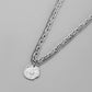 Punk Fashion Men's Stainless Steel Double Stacked Coin Compass Pendant Necklace Sweater Chain