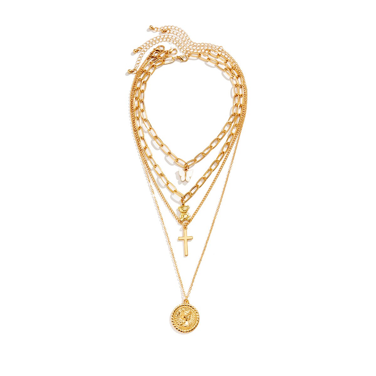 Jewelry Retro Portrait Tag Butterfly Necklace Women's French Style Stacked Cross Suit Necklace