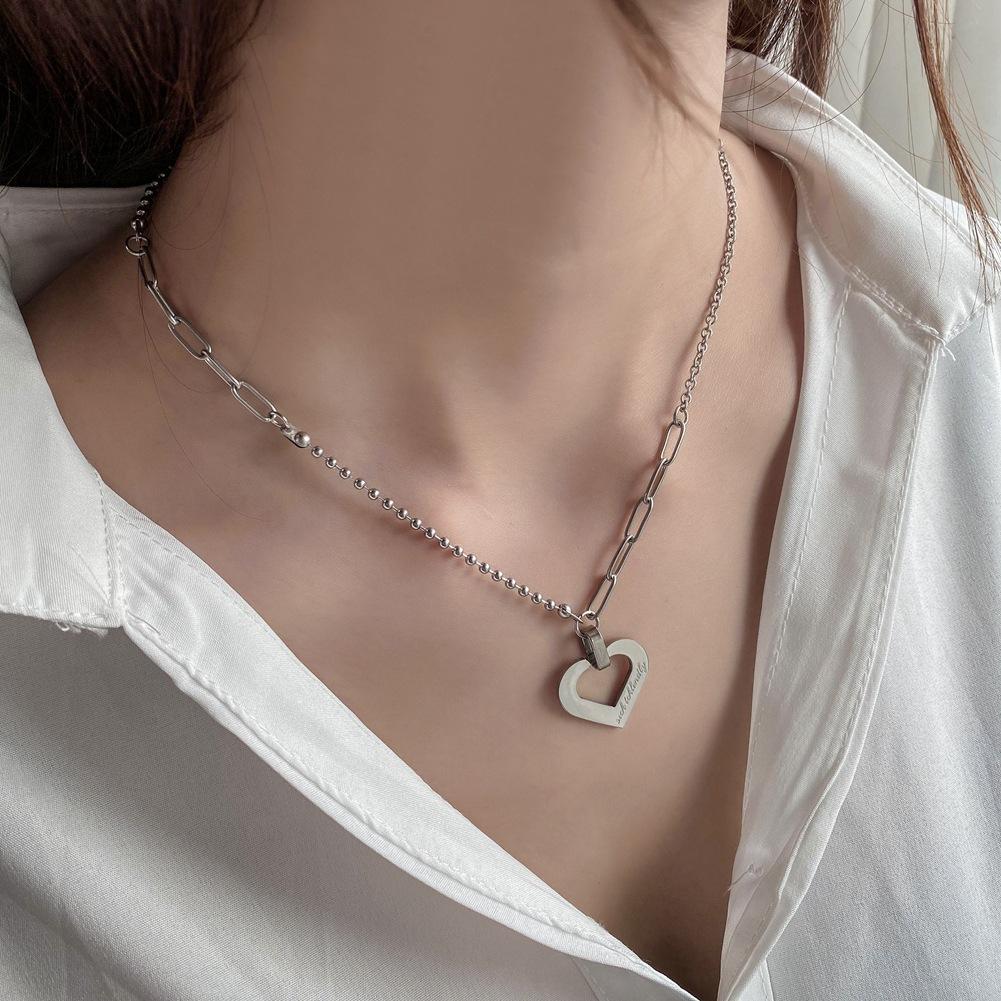 Retro jewelry personalized heart-shaped hollow simple letter lettering stainless steel cold short necklace