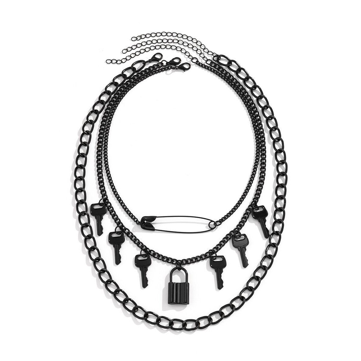 Jewelry personality gender pin metal sweet cool chain necklace retro lock key multi-layer necklace female
