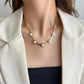 High-end Pearl Wide Flat Necklace Female Niche Design Sensation Lady Temperament Versatile Clavicle Chain Titanium Steel