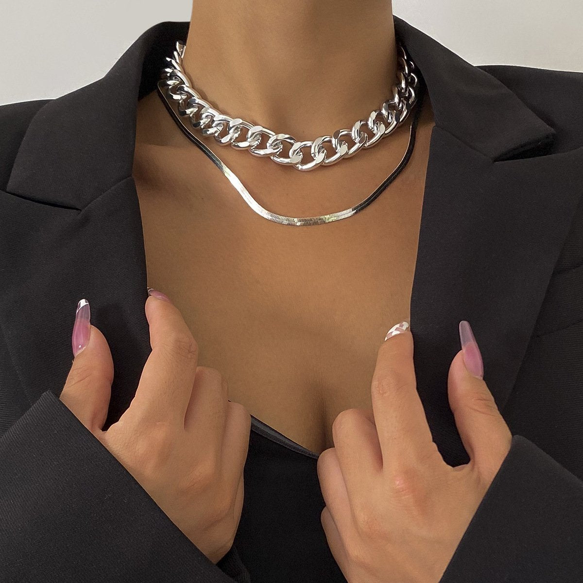Jewelry Hip Hop Trend Aluminum Chain Clavicle Necklace Personality Retro Metal Snake Bone Chain Necklace Female