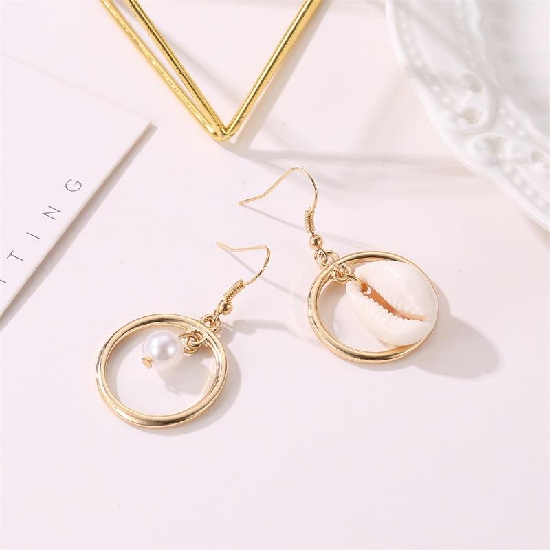 ins ocean conch earrings personality asymmetrical round pearl shell earrings fashion beach accessories