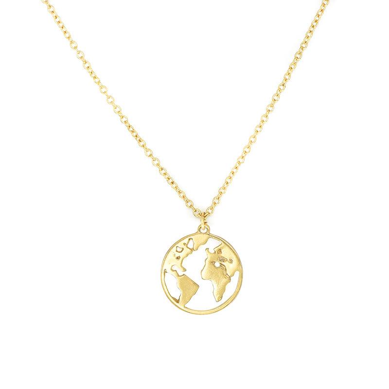Popular Jewelry Fashion Personality Round Hollow Your World Map Pendant Female Necklace Clavicle Chain