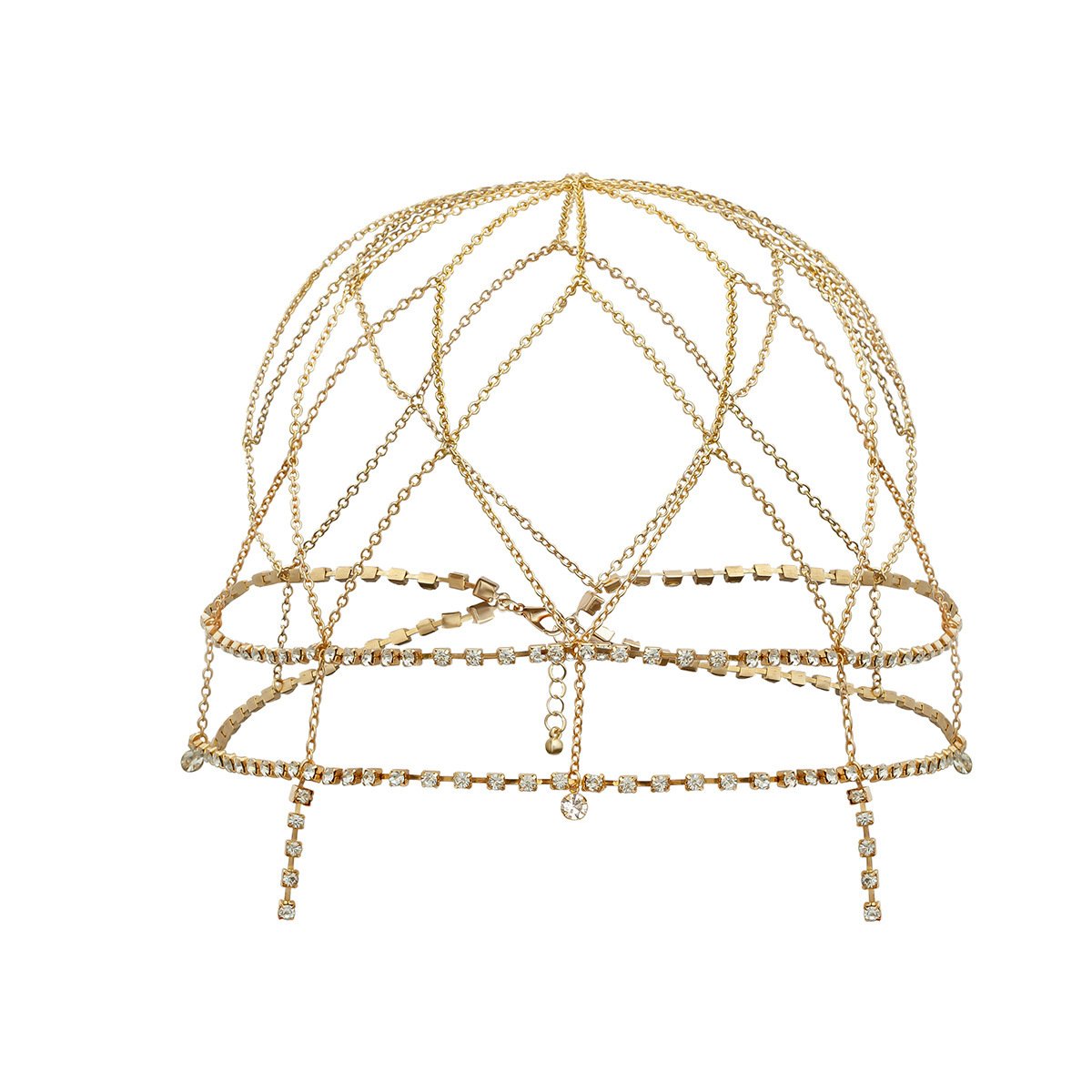 Ornament Mori Mesh Cross Headdress Female Bohemia Stitching Claw Chain Diamond Tassel Hair Accessories