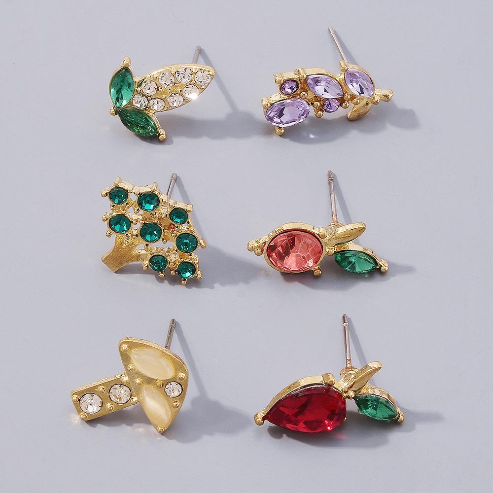E1269 Simple Ear Stud Set Colorful Diamond Mushroom Broccoli Creative Earrings Fun Geometric Fashion Earrings