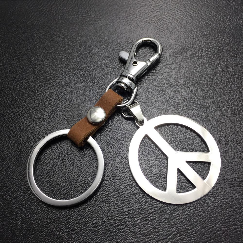 Anti-war symbol titanium steel pendant stainless steel key pendant cowhide connecting piece Valentine's Day gift world peace