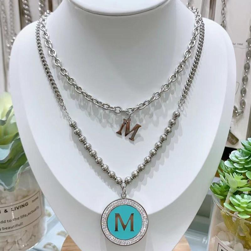 Niche design M letter tassel ins all-match fashion titanium steel sweater chain necklace female