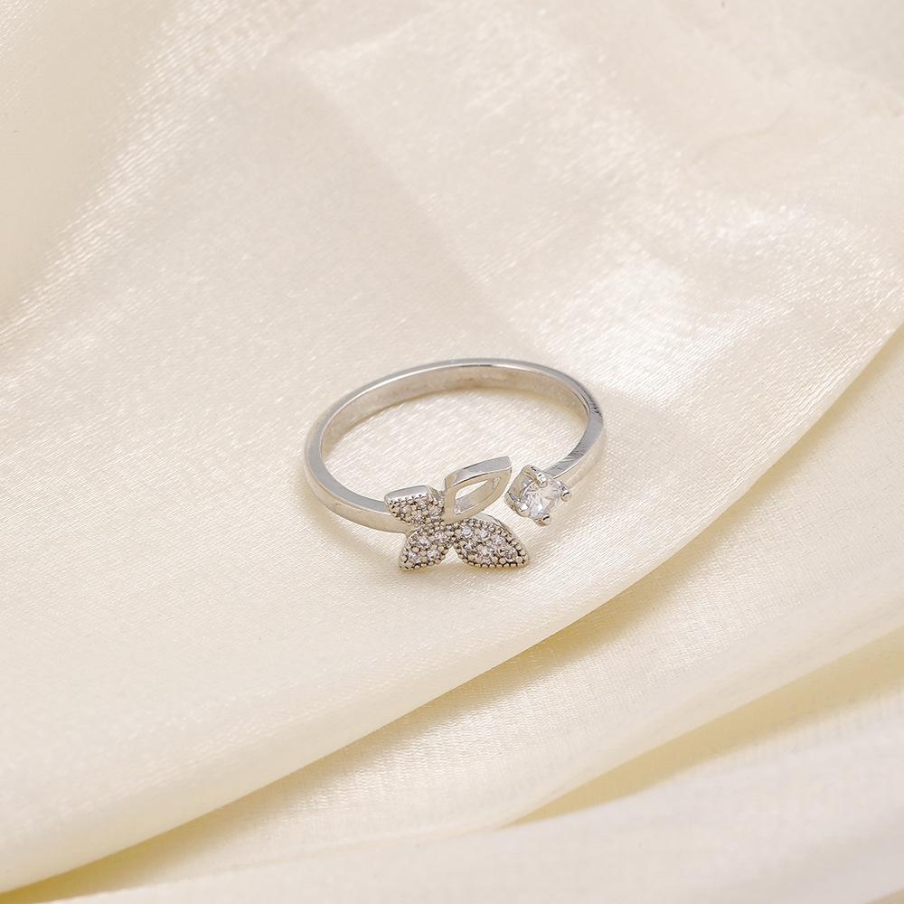 Simple, cold and irregular butterfly full of diamonds opening copper micro-inlaid zircon ring light luxury versatile personality ladies ring
