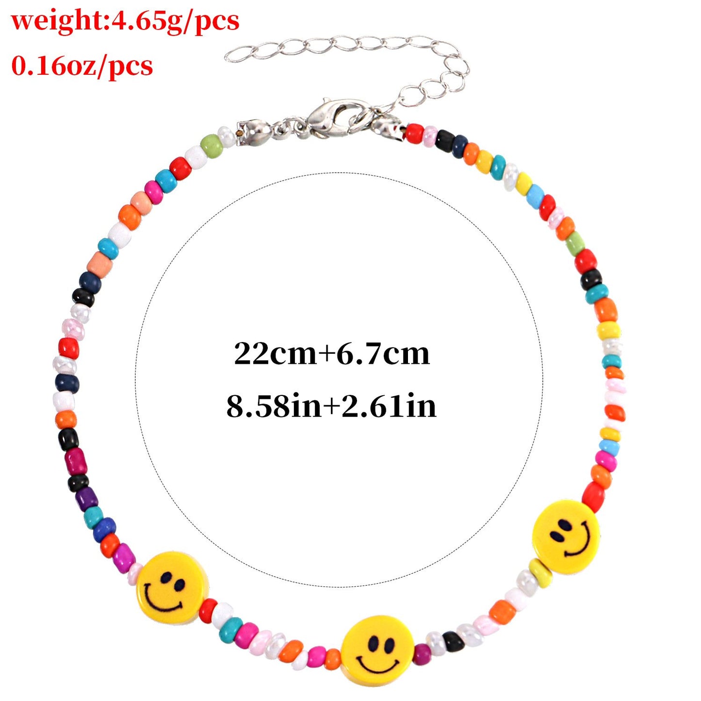 Jewelry Fashion Colorful Rice Beads Yellow Smiley Face Anklet Female Personality Popular Geometric Simple Foot Decoration