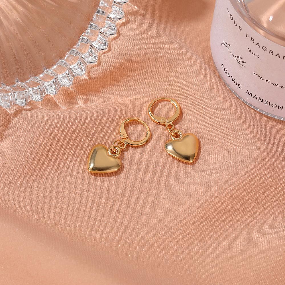 Earrings Simple Mirror Three-dimensional Heart Earrings Punk Metal Heart Shaped Earrings Trendy Earrings