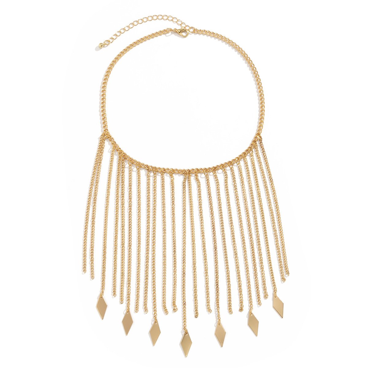 Jewelry Trend Cool Rhombus Sequin Tassel Necklace Female Cold Metal Chain Necklace Necklace