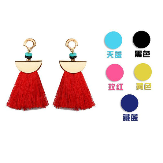 Vintage Ethnic Scalloped Tassel Earrings Fashion Colorful Exaggerated Accessories Boho Earrings