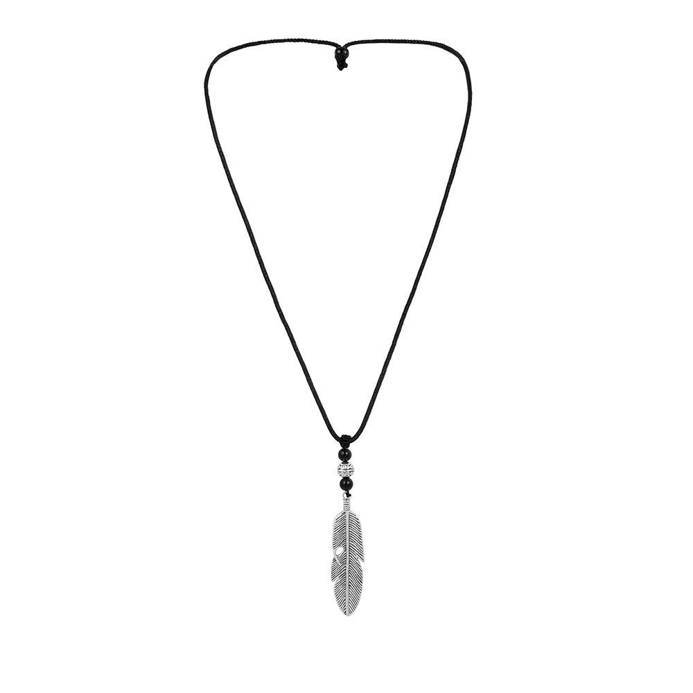Trendy Design Street Shot Men's Simple Fashion Feather Beads Wax Rope Adjustable Length Necklace