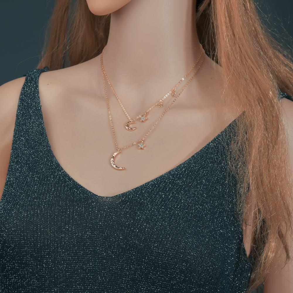 Vintage Rhinestone Star Moon Pendant Necklace Fashion Multilayer Necklace Ladies Jewelry
