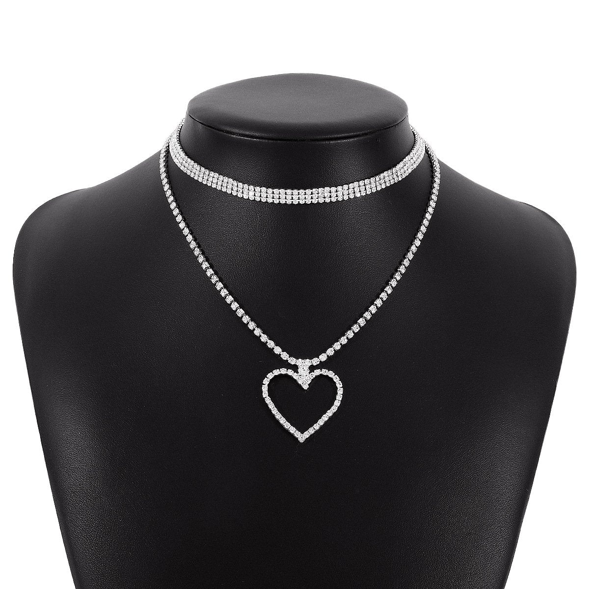 N1882 Light Luxury Sweet Geometric Love Necklace Rhinestone Claw Chain Temperament Minority Elegant Hong Kong Necklace