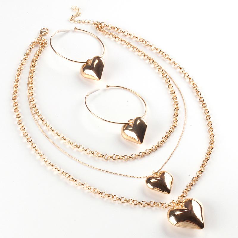 Ins Love Necklace Female Gold Delicate Light Luxury Niche Design Peach Heart Bracelet Earrings Sweet Cool Spice Girl Accessories