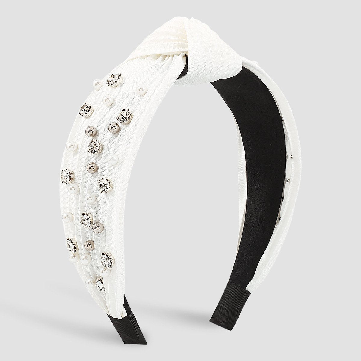 F5144 Retro geometric knotted pleated texture headband personality light luxury beaded rhinestone niche headband
