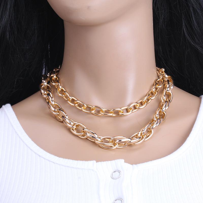 Exaggerated geometric fashion double-layer set chain female net red ins hip-hop design necklace