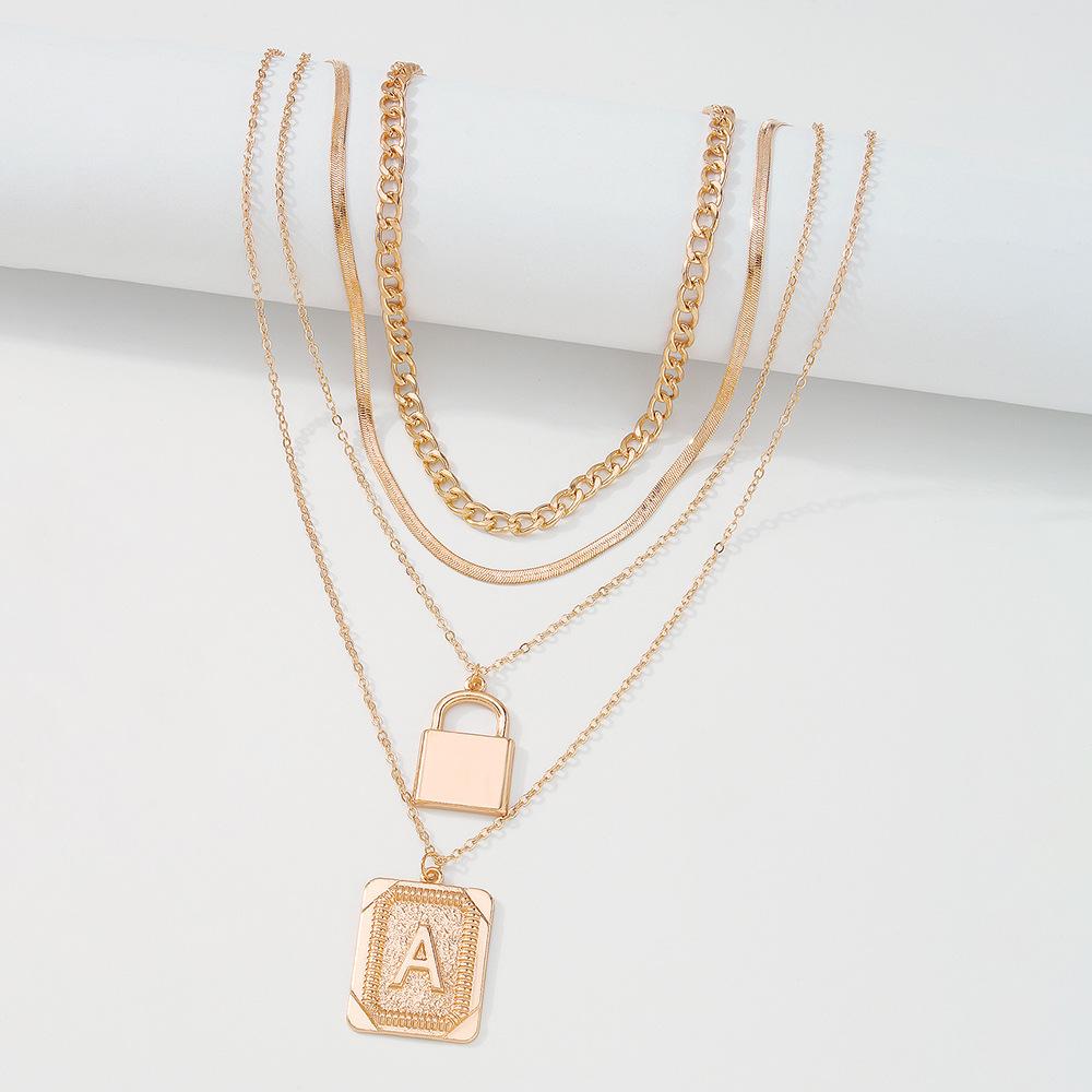 N9476 Exaggerated Letter Pendant Necklace Hip-Hop Punk Geometric Necklace Personalized Multi-layered Necklace