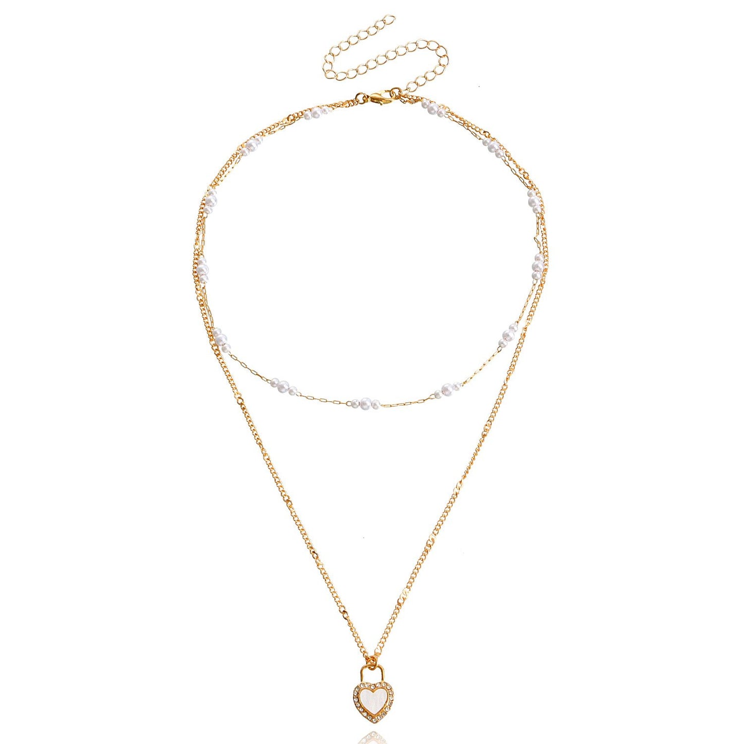 Jewelry Imitation Pearl Double Heart Pendant Necklace Sweater Chain Fashion Versatile Personality Design Necklace