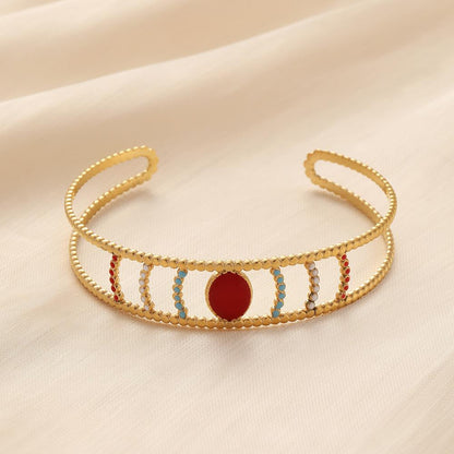 Simple original retro fashion all-match stainless steel oil drip golden crescent hollow adjustable bracelet
