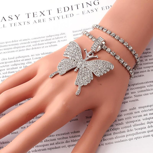 Jewelry Simple Temperament Copper Claw Chain Chain Hand Decoration Fashion Street Shoot Double Big Butterfly Set Chain Bracelet