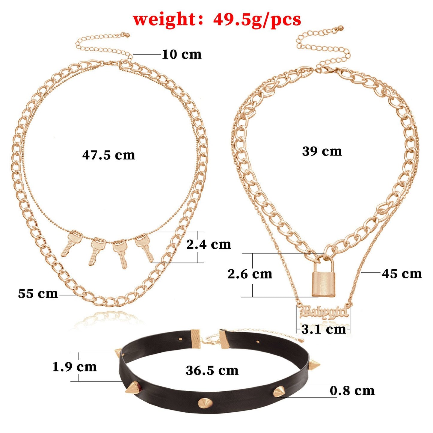 Jewelry PU leather punk rivet multi-layer necklace ladies English letter lock pendant necklace