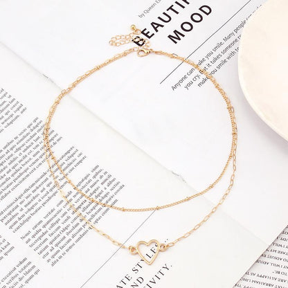 Jewelry simple double-layer chain trend clavicle chain all-match ins metal peach heart necklace