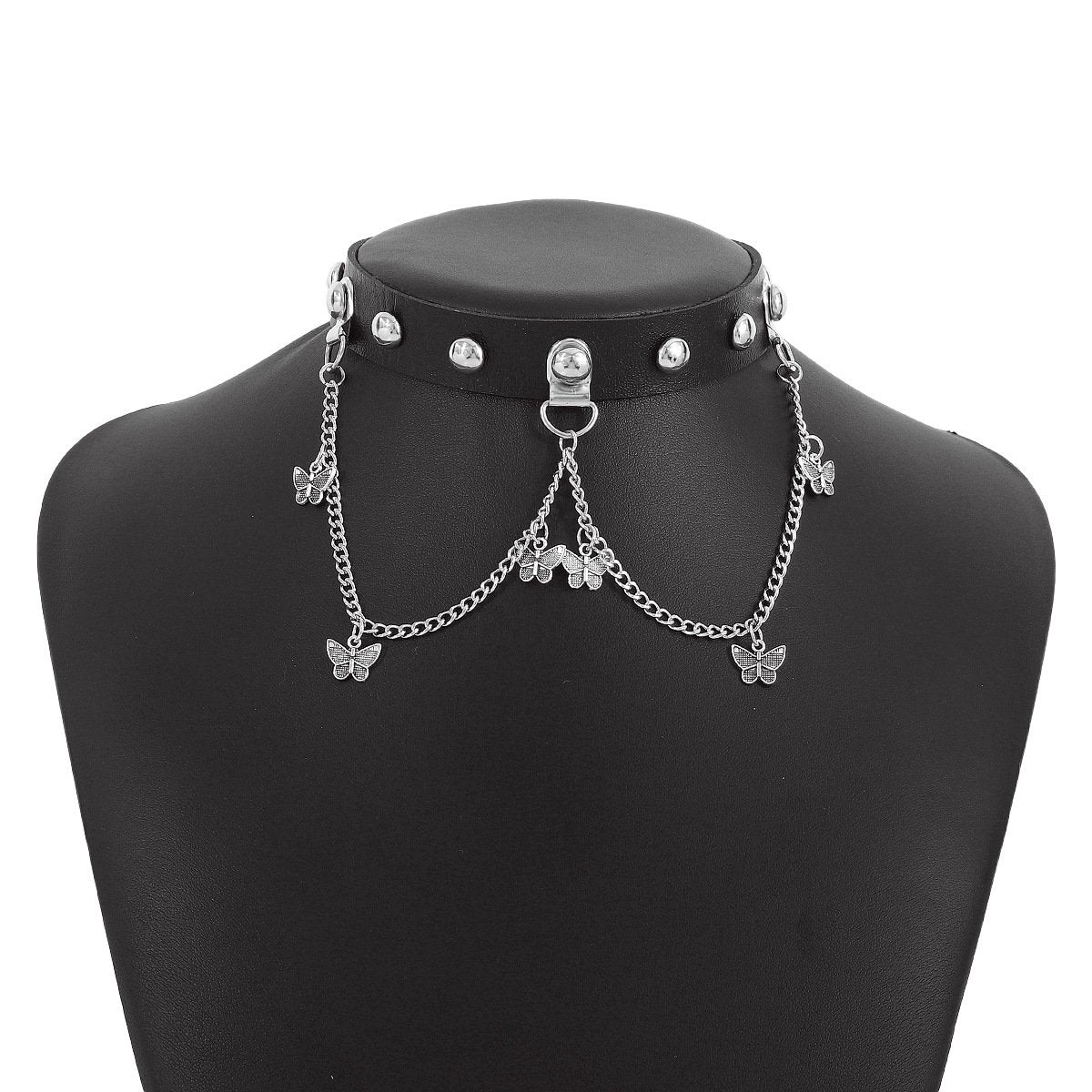 N153 Dark Punk Necklace Harajuku Leather Astronaut Love Butterfly Chain Necklace