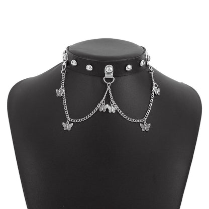 N153 Dark Punk Necklace Harajuku Leather Astronaut Love Butterfly Chain Necklace