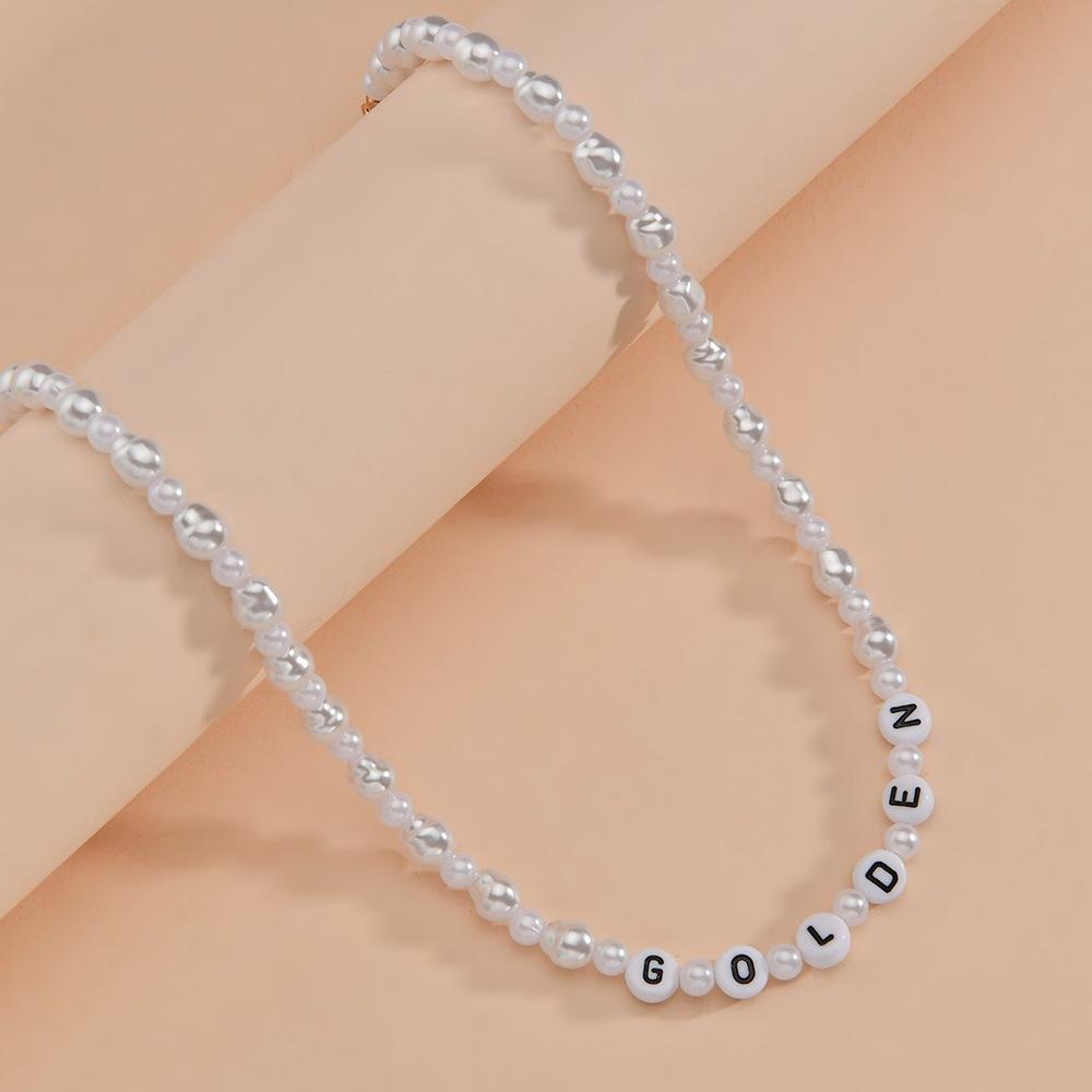 Fashion Shaped Gourd Pearl Necklace English Letter GOLDEN Clavicle Necklace Accessories