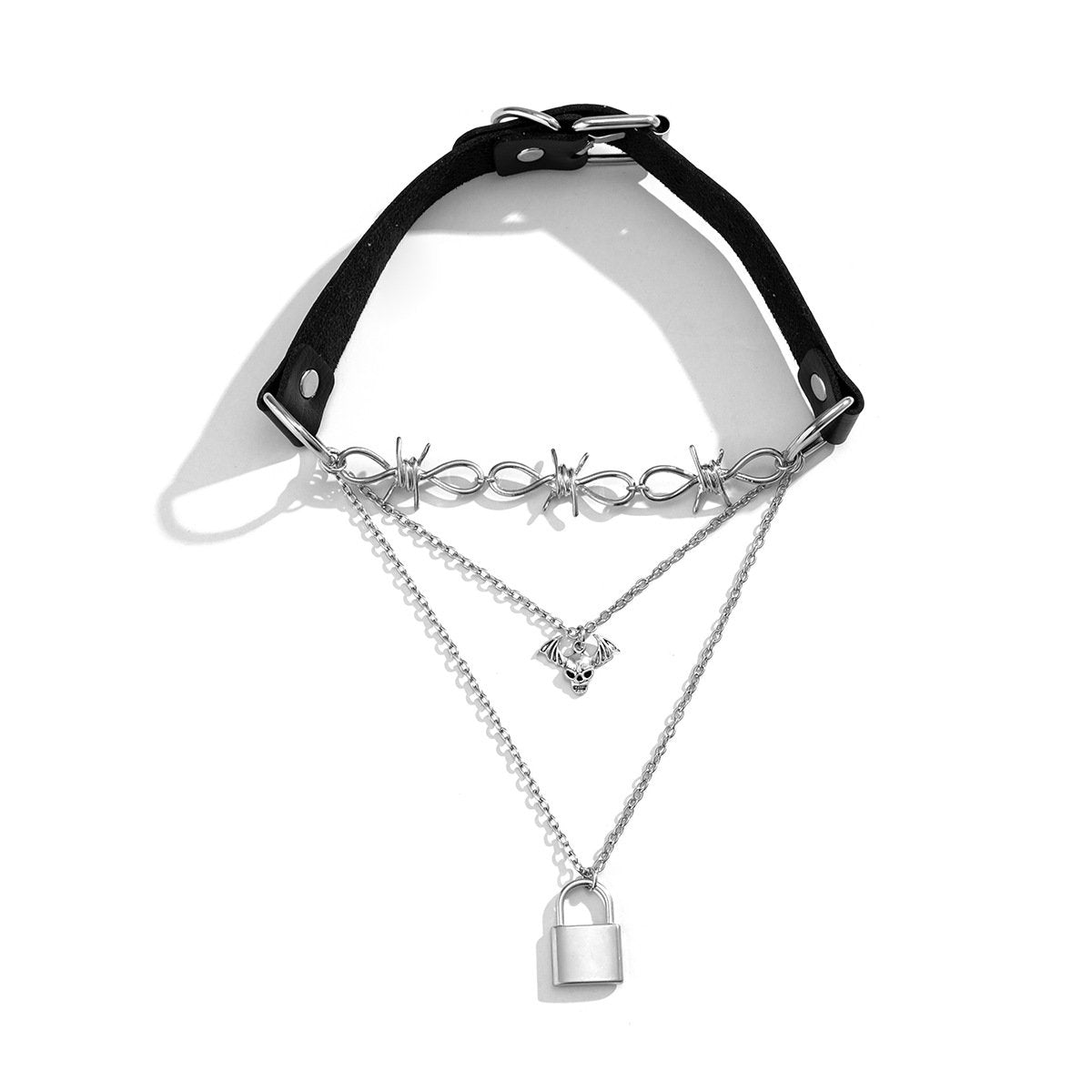 Jewelry Harajuku Gothic PU Belt Buckle Head Necklace Sweet Cool Punk Skull Lock Necklace