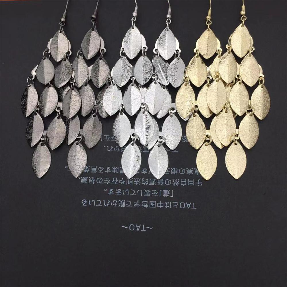 Long Frosted Caltrop Leaf Earrings Earrings Metal Fashion Earrings Three Colors