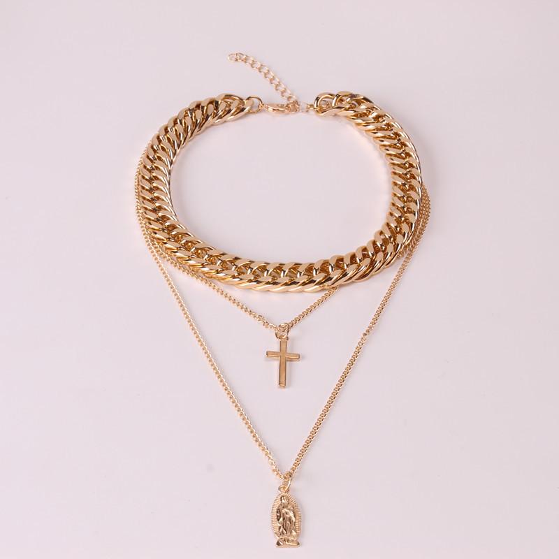 Jewelry Personality Thick Chain Punk Rock Portrait Retro Necklace Exaggerated Cross Multilayer Necklace