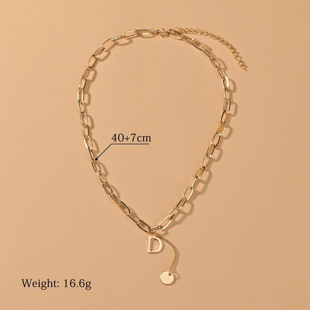 Fashion Simple Letter D Pendant Necklace Square Line Chain Clavicle Chain Necklace Ladies Accessories