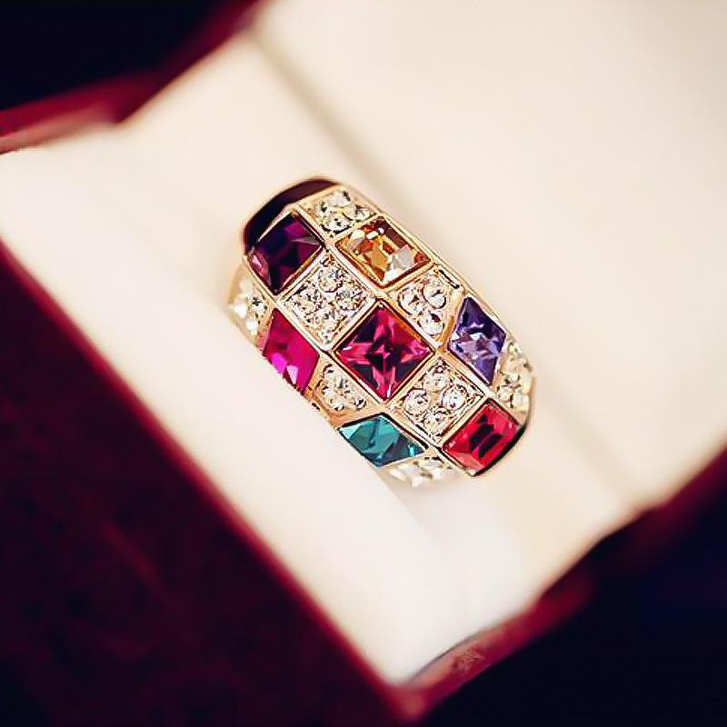 Austrian Temperament Color Diamond Ring Symphony Crystal Classic Ring Rhinestone Ring Mixed Batch