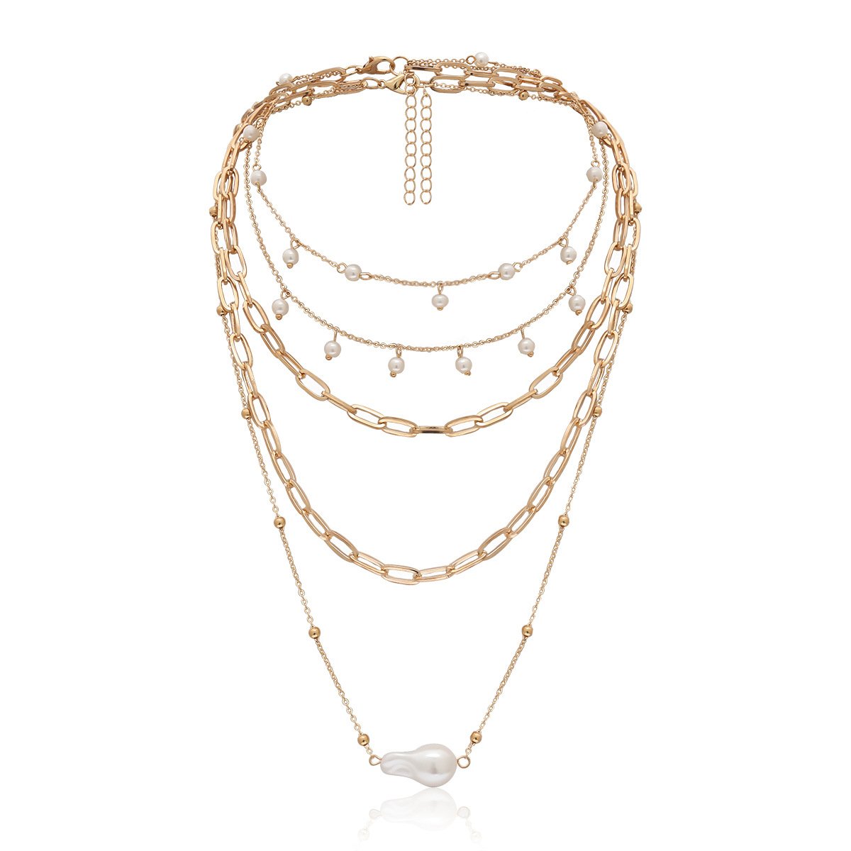 Ornaments simple special-shaped imitation pearl chain necklace temperament round bead tassel multi-layer geometric necklace