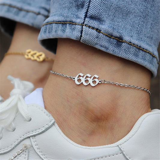 Personalized digital number 111666888999 titanium steel digital year anklet