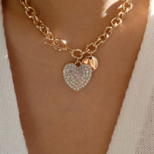 N167 Temperament Personality Sweet Cool Necklace Round Love OT Buckle Chain Micro-inlaid Necklace Necklace Female