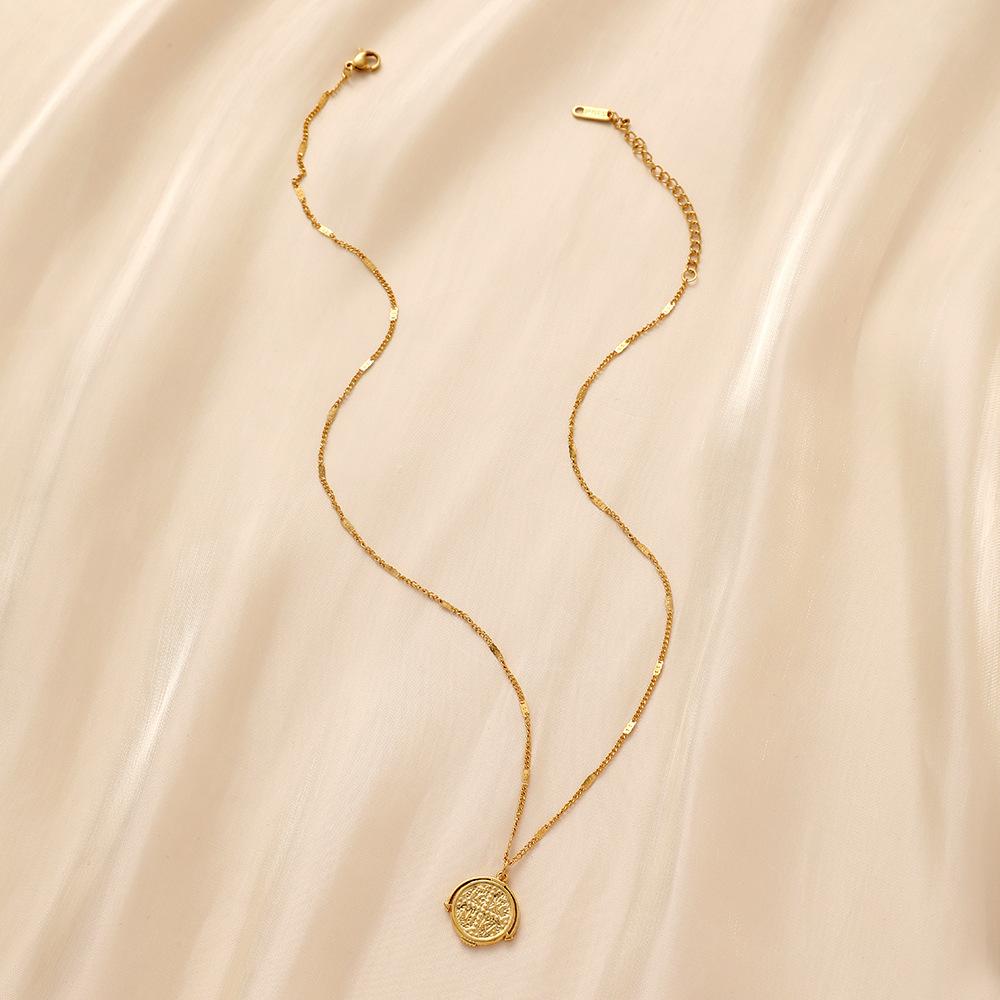 Crossover Fashion Simple Temperament Charming Stainless Steel Gold Retro Round Coin Short Necklace for Women